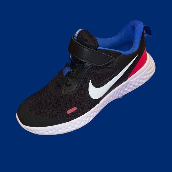 NWOB Little Kid Nike Revolution 5 Black Blue Sneakers Size 13 C - Picture 1 of 6